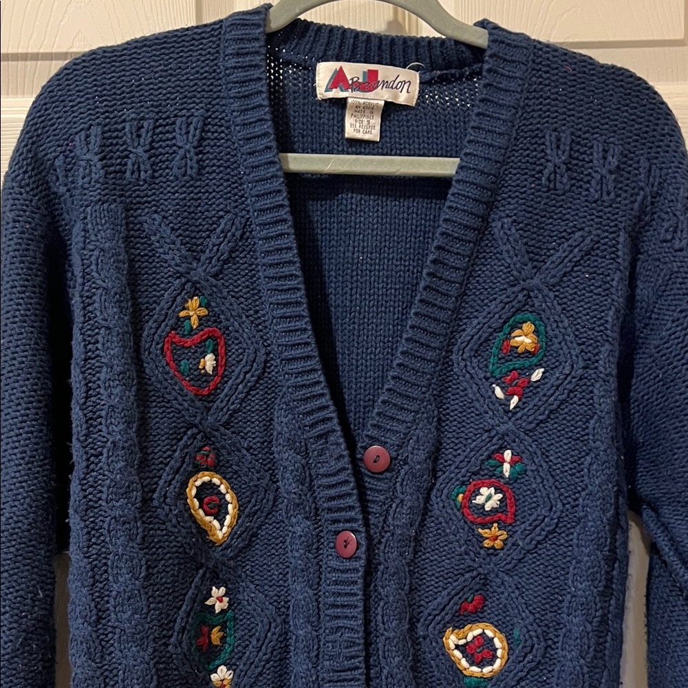 Vintage Navy Cardigan with Multicolor Embroidery